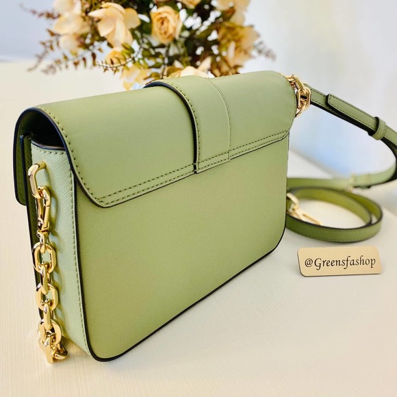 Michael Kors Carmen Medium Monogram Flap Crossbody leather Light Sage - Picture 5 of 9